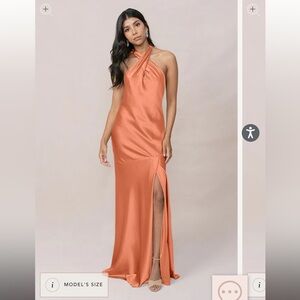 Revelry Athena Satin Dress in Tangerine